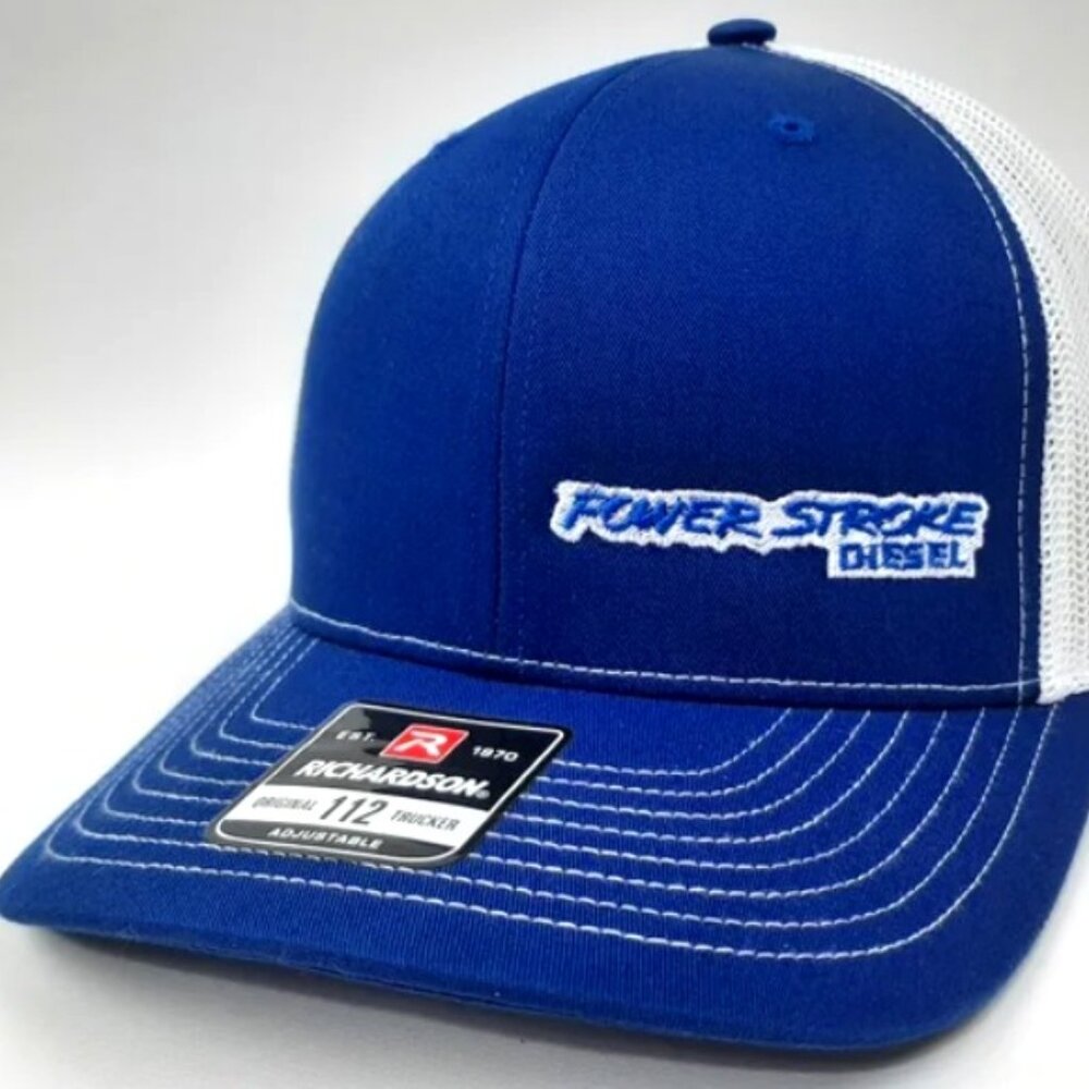 Ford Powerstroke Diesel Snapback Hat Blue And White Mesh Trucker Cap